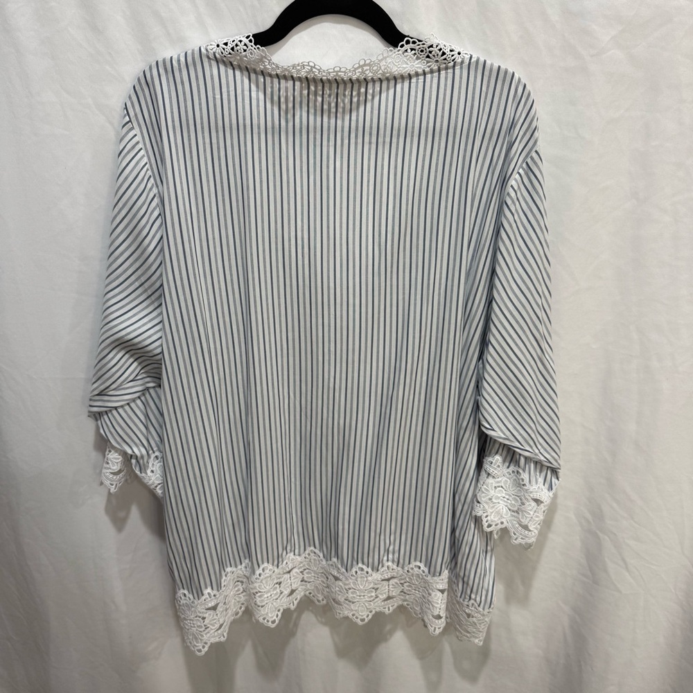 Catherine Malandrino 3X Striped Boho Blouse Lace Trim Top Cottagecore Coastal‎ - Picture 11 of 15